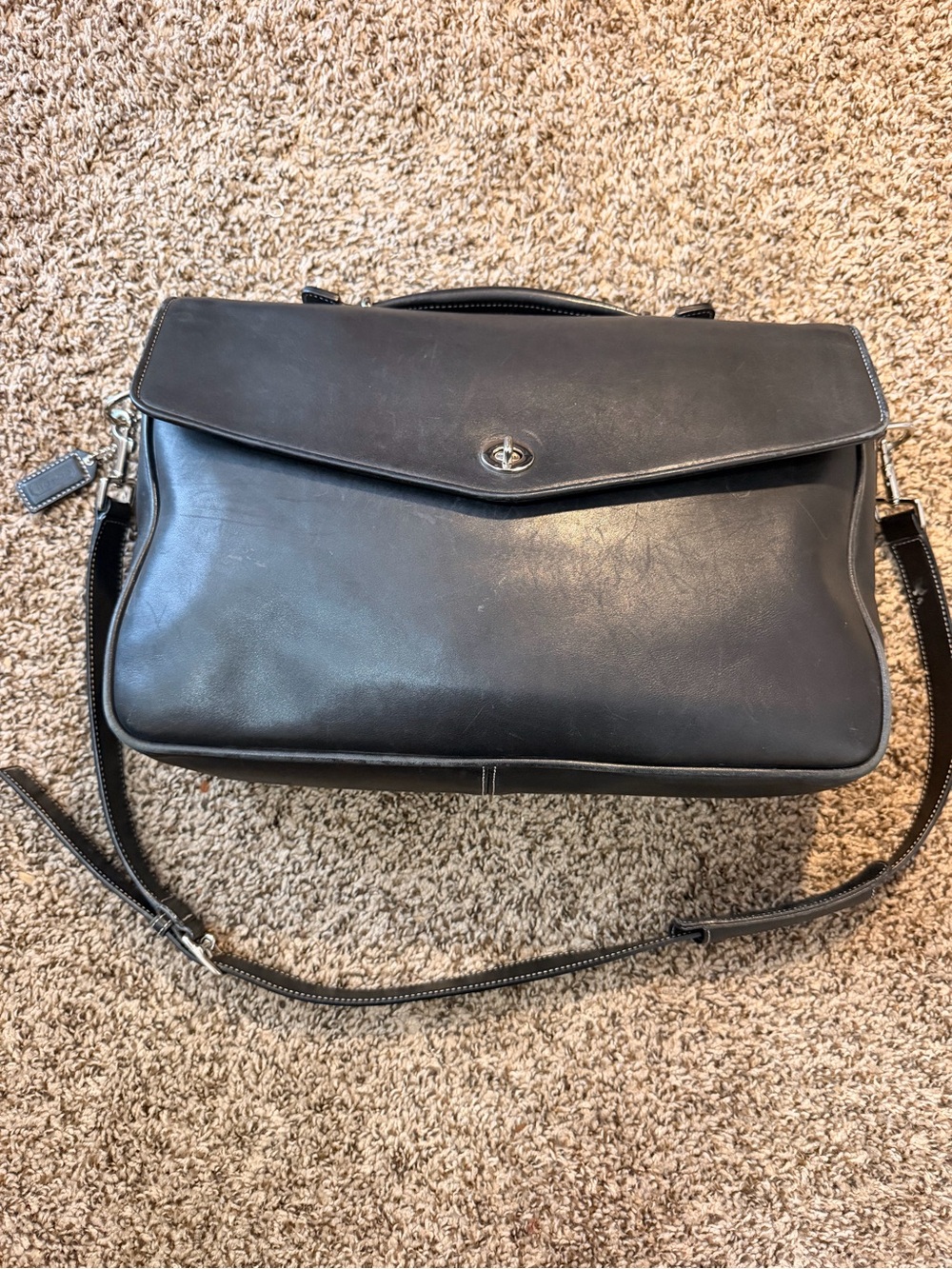Coach Black Leather Bag with Turn-Lock Flap